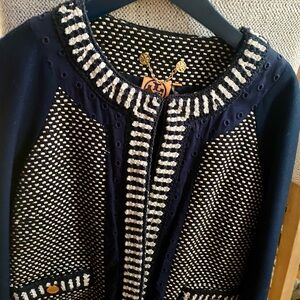 Tory Burch Navy and Cream Knit Cardigan